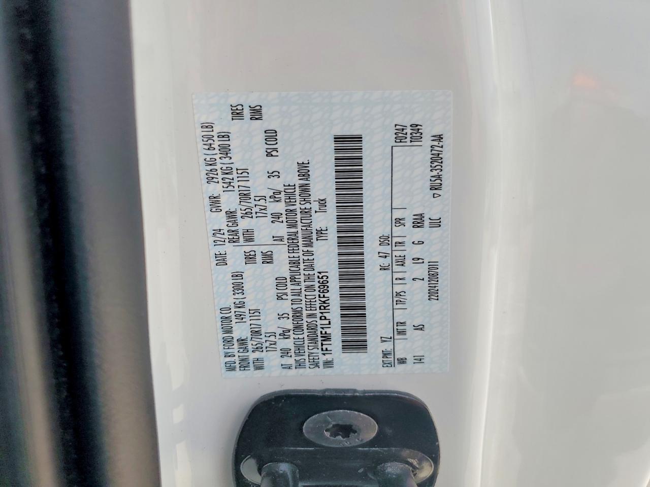 2024 Ford F150 VIN 1FTMF1LP1RKF69651 photo 12