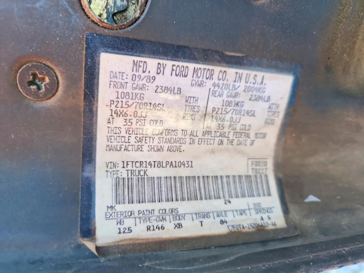 1990 Ford Ranger VIN 1FTCR14T8LPA10431 photo 12