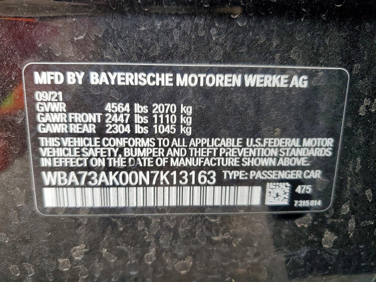 2022 BMW 2 series VIN WBA73AK00N7K13163 photo 12