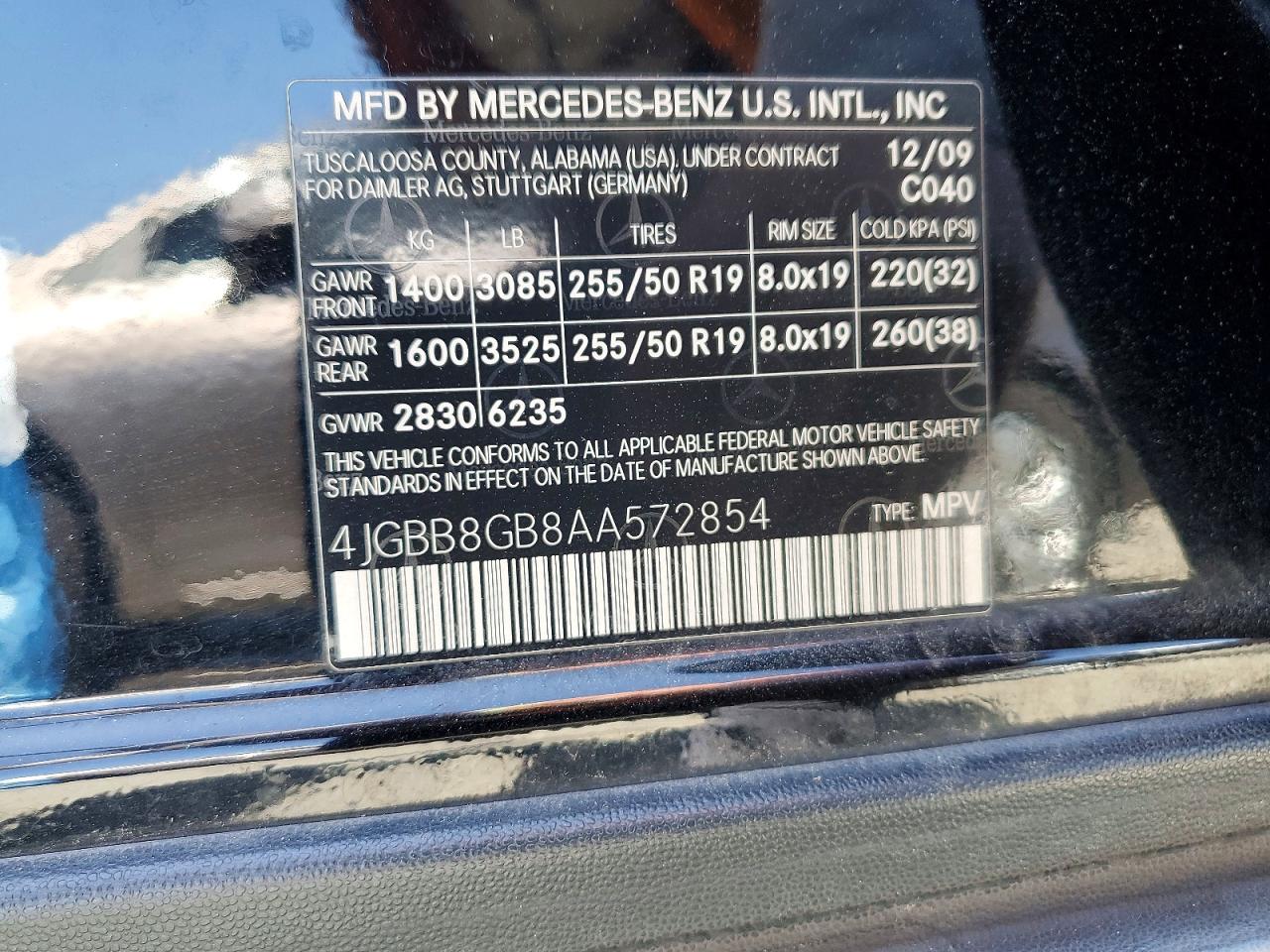 2010 Mercedes-Benz M-class VIN 4JGBB8GB8AA572854 photo 12