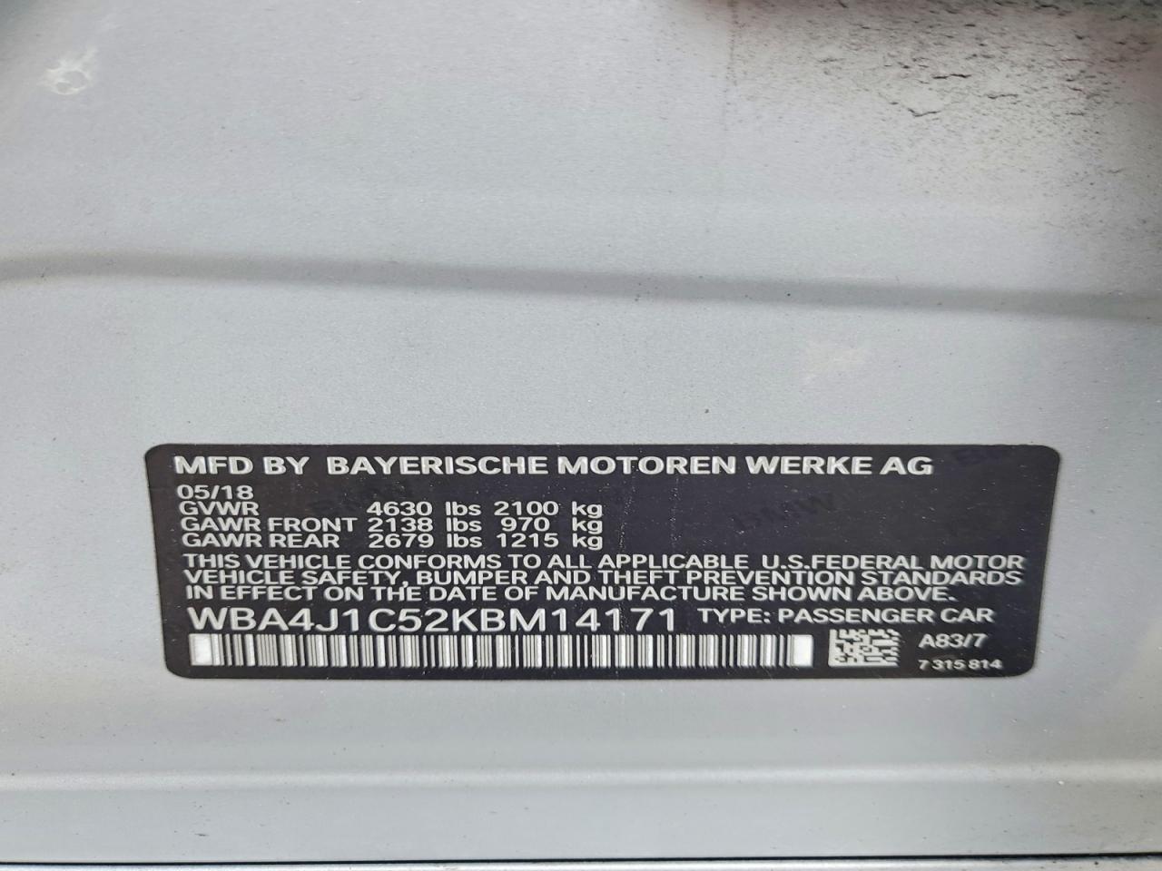 2019 BMW 4 series VIN WBA4J1C52KBM14171 photo 12