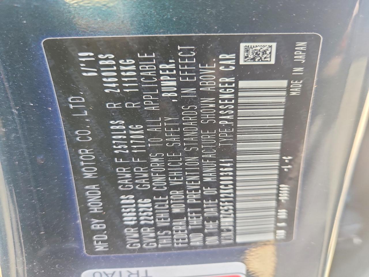2019 Honda Clarity VIN JHMZC5F12KC003641 photo 12