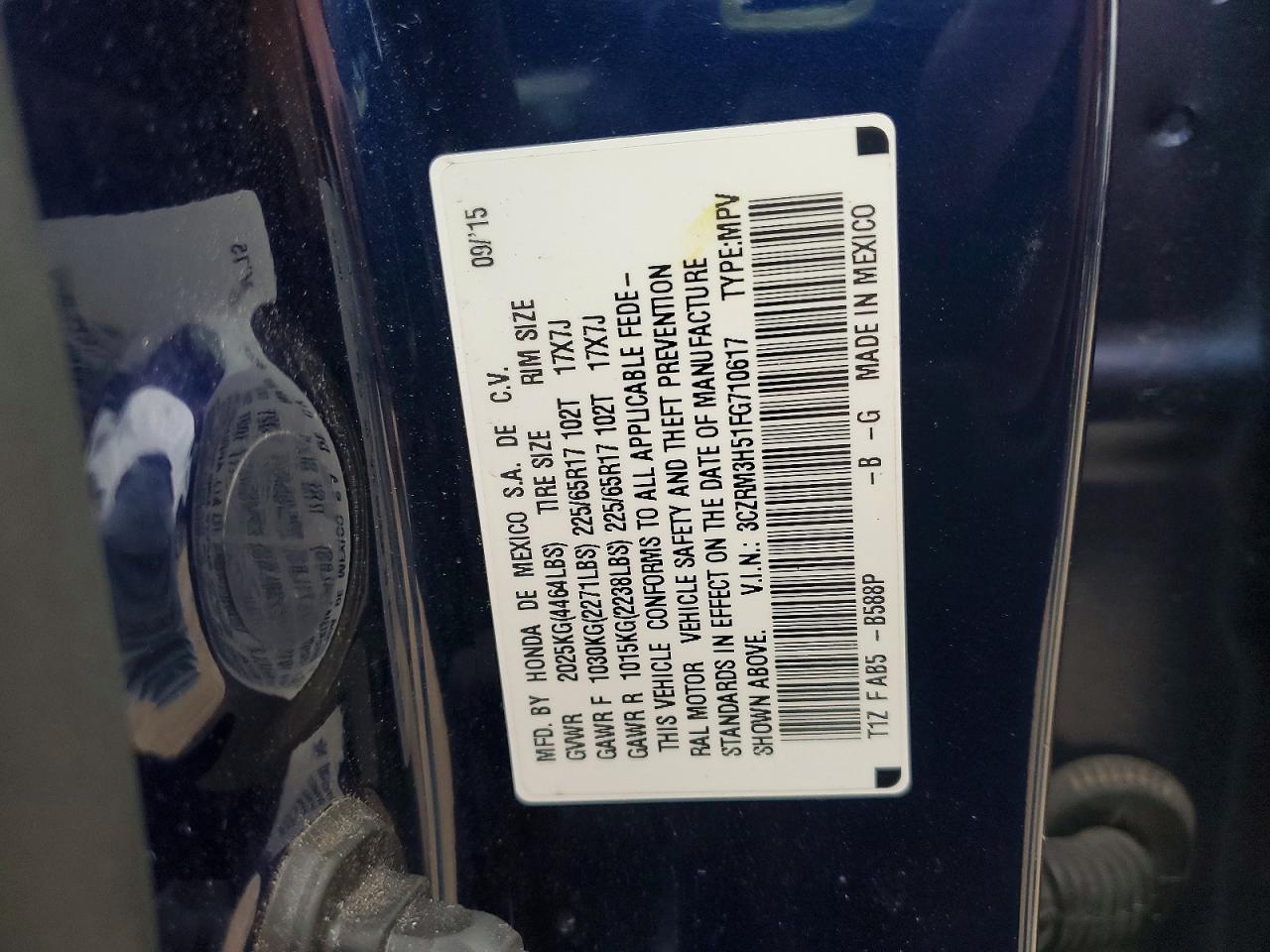 2015 HONDA Crv VIN 3CZRM3H51FG710617 photo 12