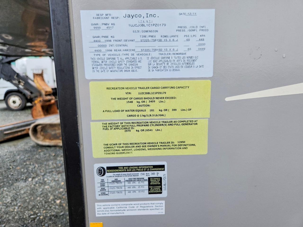 2012 JAYCO All models VIN 1UJCJ0BL1C1PZ0179 photo 10