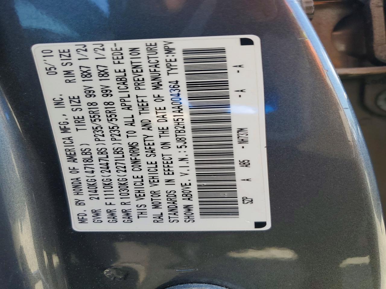 2010 Acura Rdx VIN 5J8TB2H51AA004364 photo 12