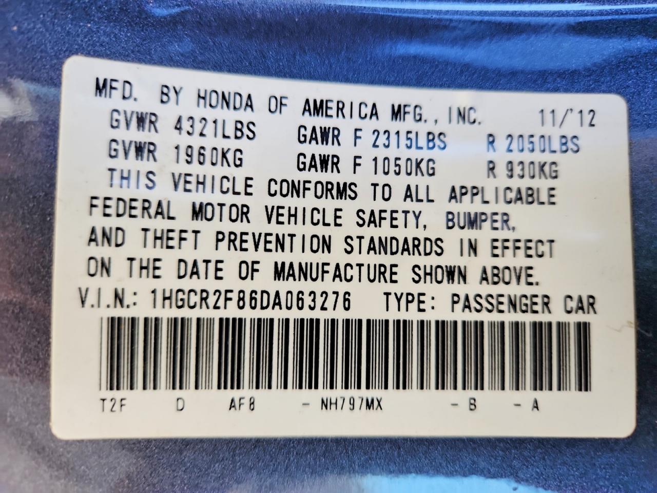 2013 Honda Accord VIN 1HGCR2F86DA063276 photo 12