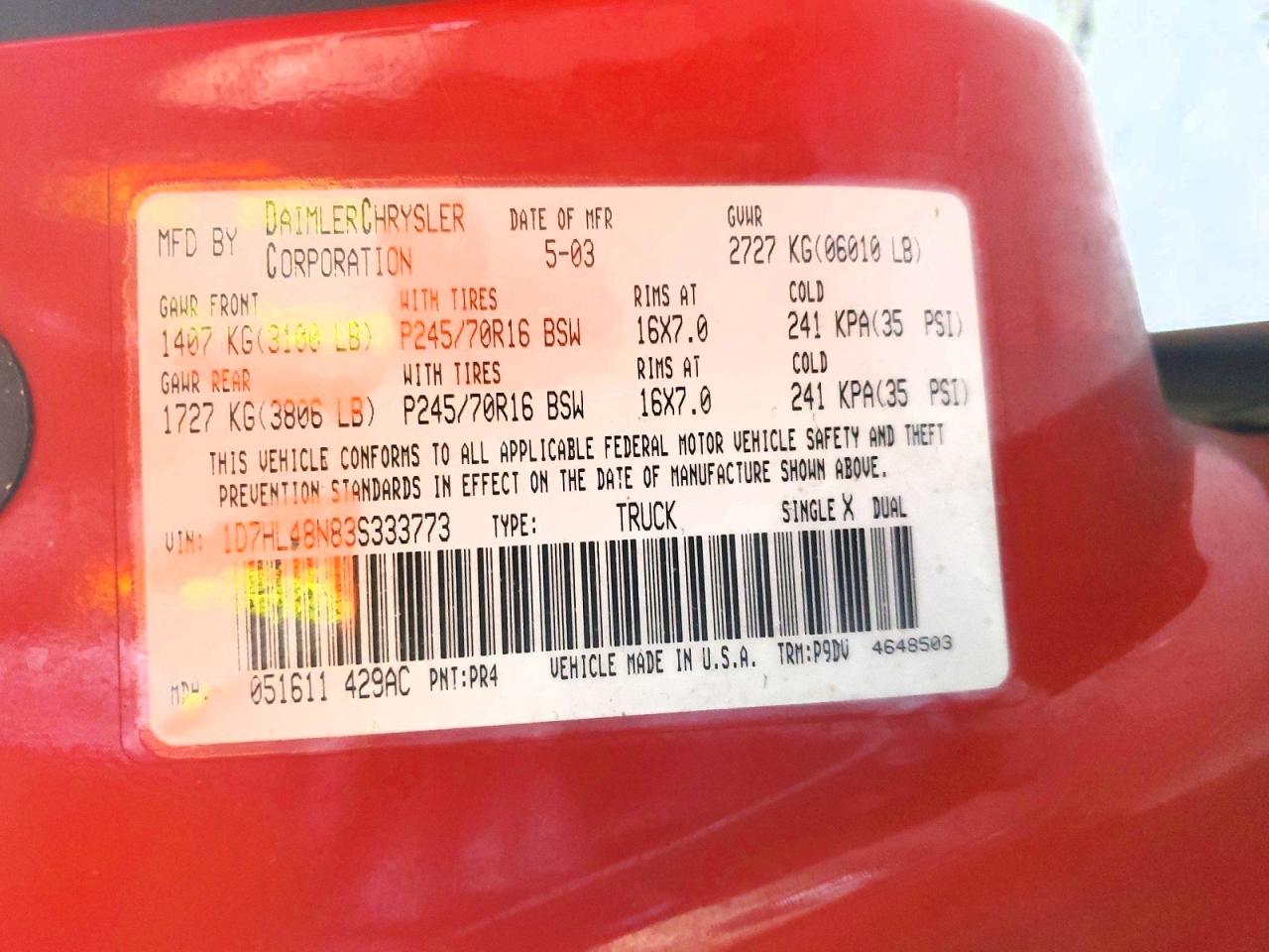 2003 Dodge Dakota VIN 1D7HL48N83S333773 photo 12