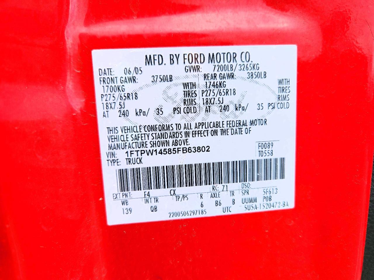 2005 Ford F150 VIN 1FTPW14585FB63802 photo 12