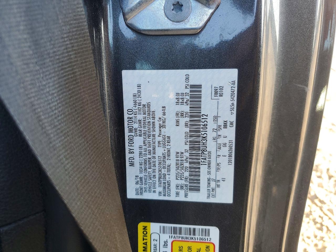 2019 Ford Mustang VIN 1FATP8UH3K5106512 photo 12
