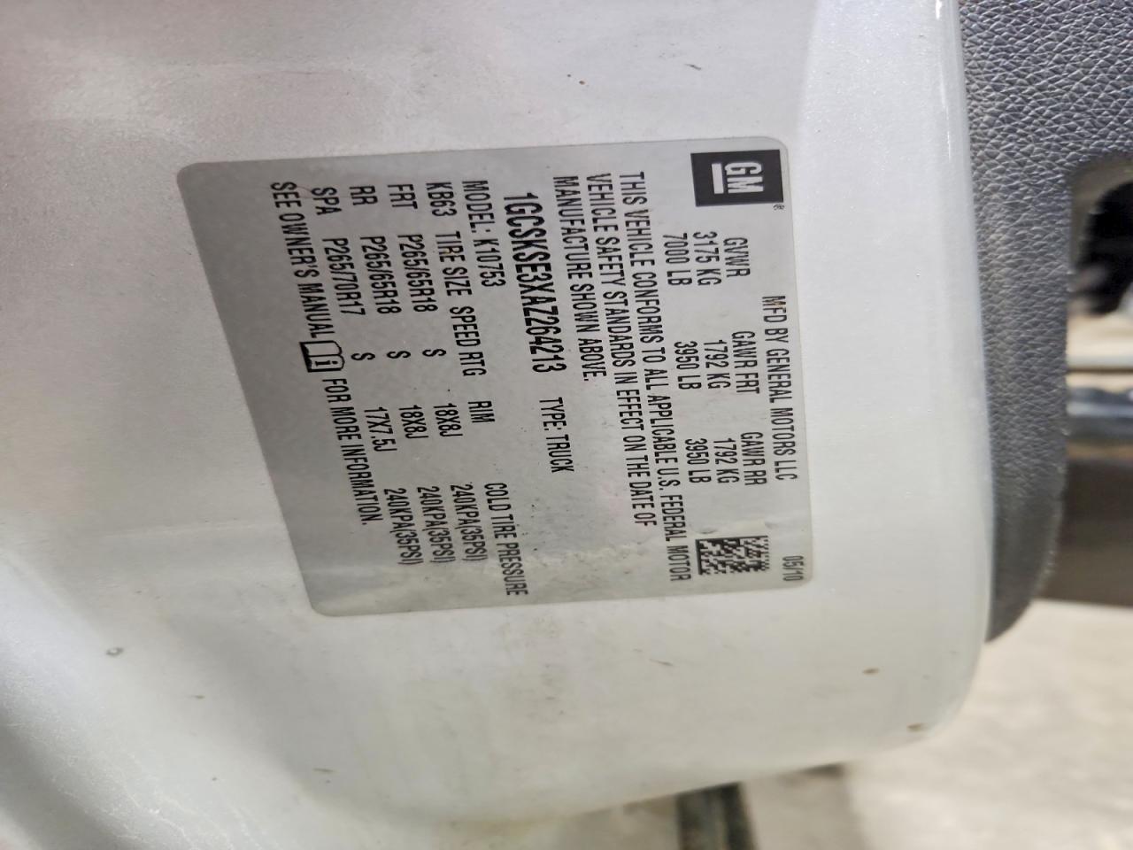 2010 Chevrolet All models VIN 1GCSKSE3XAZ264213 photo 12