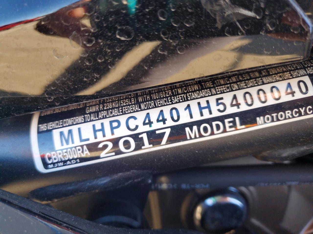 2017 Honda Cbr cycle VIN MLHPC4401H5400040 photo 9