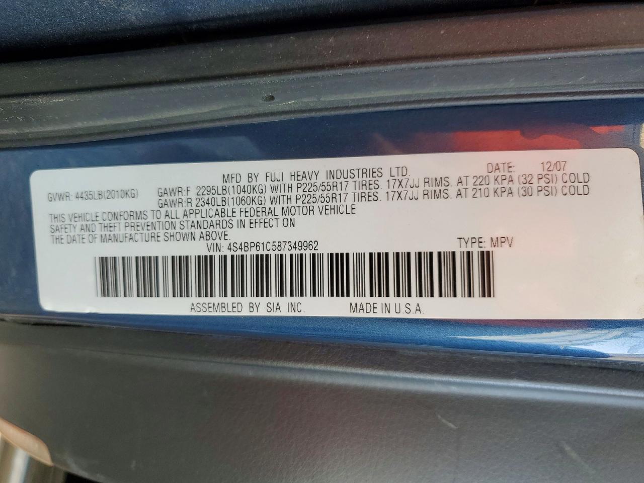 2008 Subaru Outback VIN 4S4BP61C587349962 photo 12