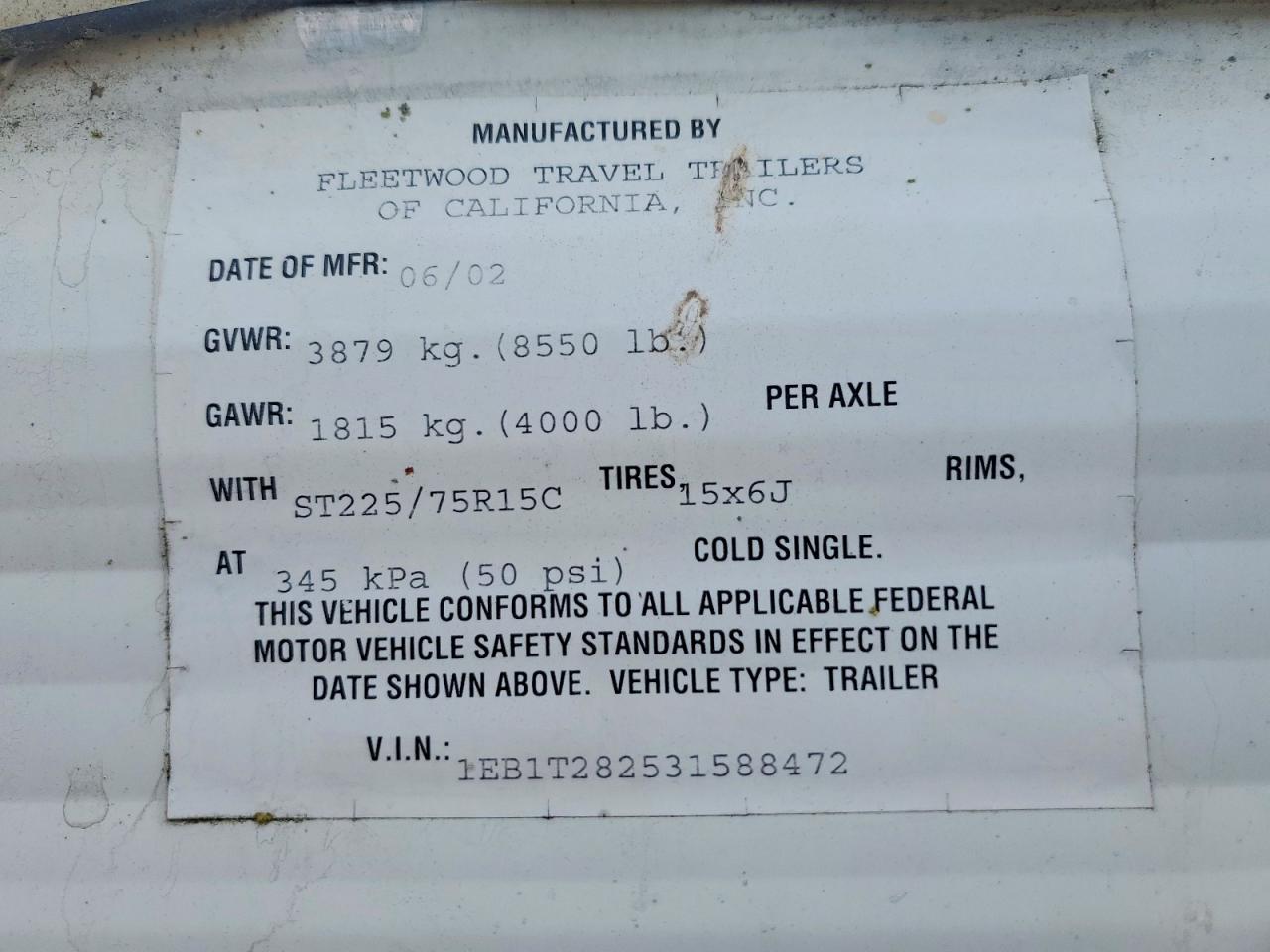 2003 FLEETWOOD Recreation VIN 1EB1T282531588472 photo 10