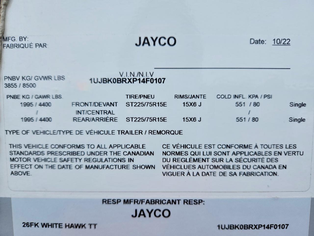 2023 JAYCO All models VIN 1UJBK0BRXP14F0107 photo 10