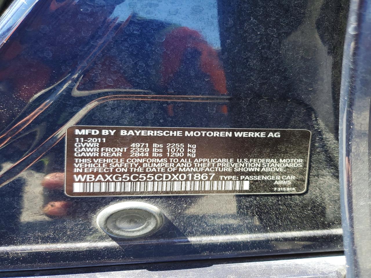 2012 BMW 5 series VIN WBAXG5C55CDX01867 photo 12