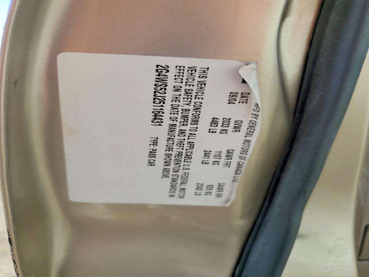 2005 Buick Century VIN 2G4WS52J251164431 photo 12
