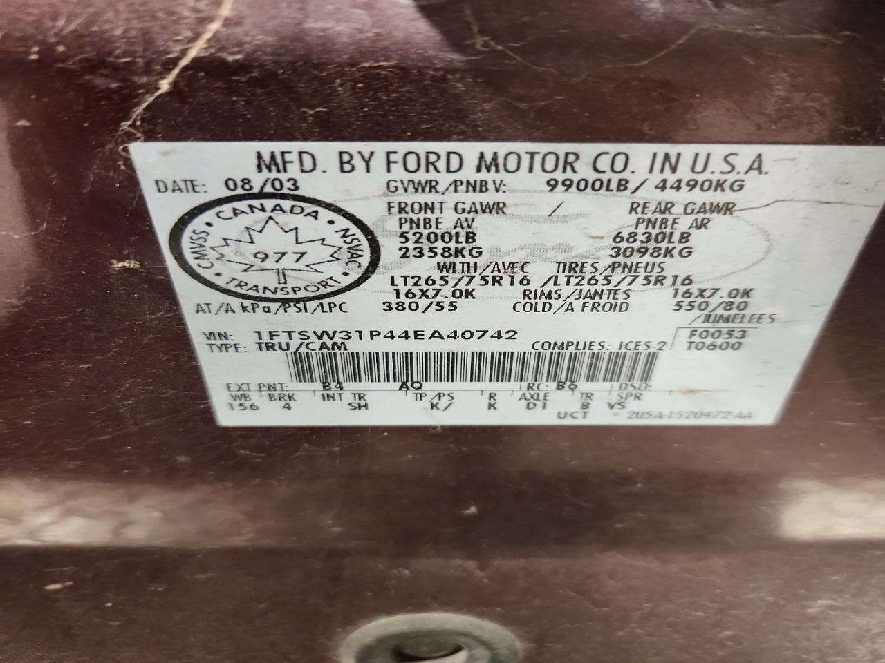 2004 Ford F350 VIN 1FTSW31P44EA40742 photo 12