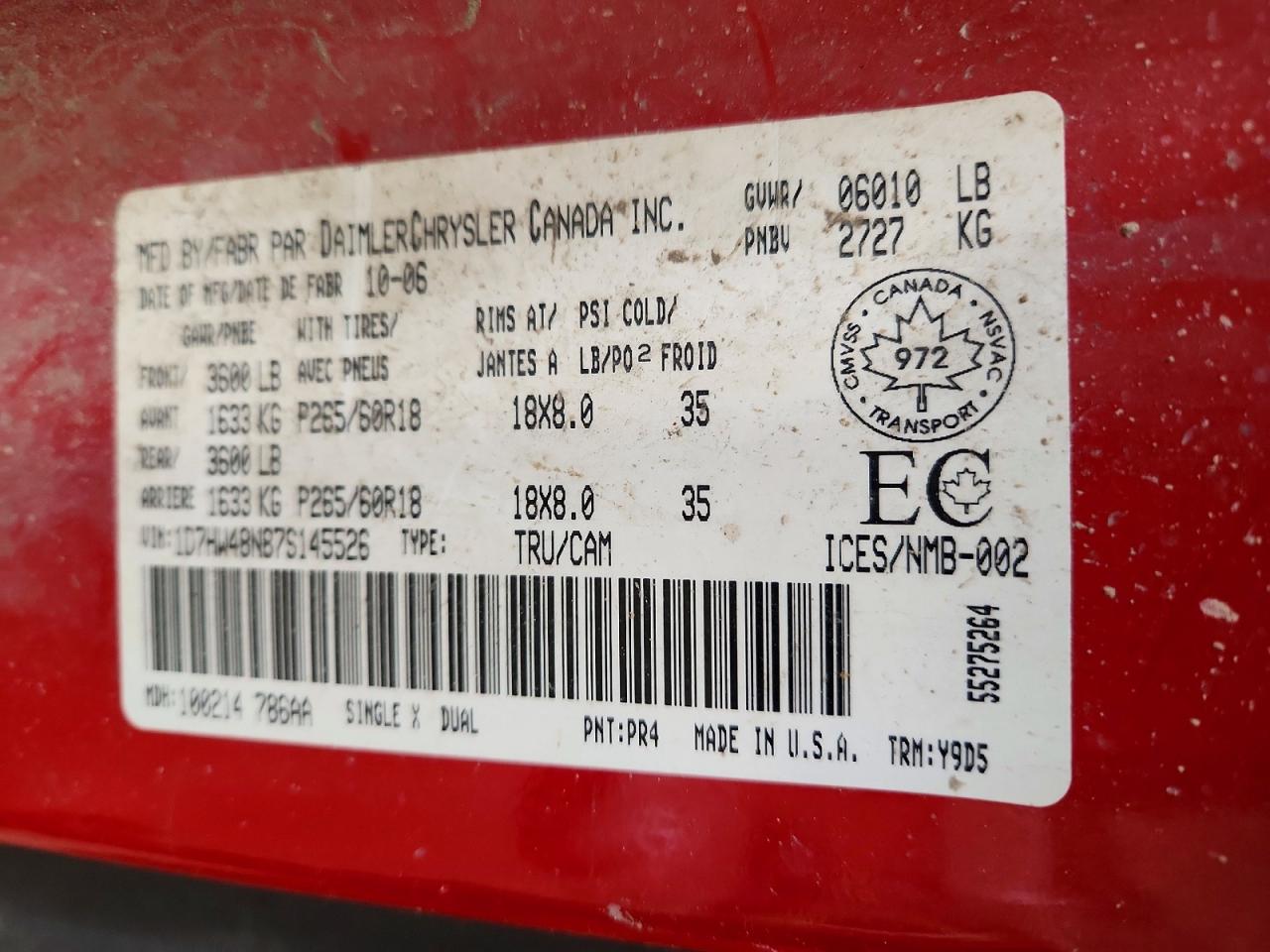 2007 DODGE Dakota VIN 1D7HW48N87S145526 photo 12
