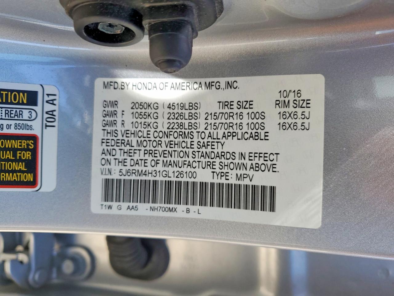 2016 Honda Crv VIN 5J6RM4H31GL126100 photo 12