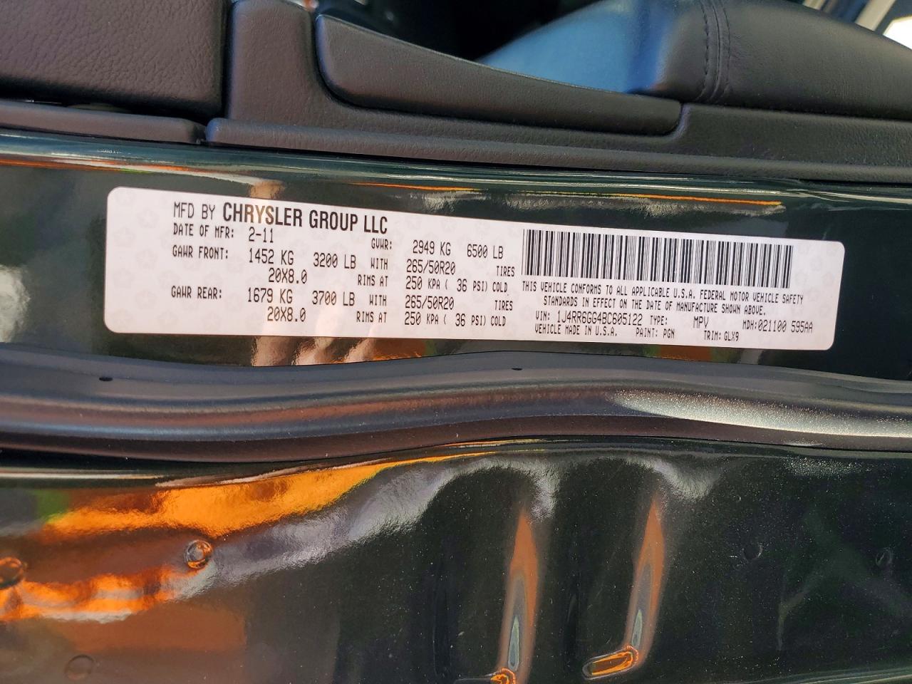 2011 Jeep Grand cher VIN 1J4RR6GG4BC605122 photo 12