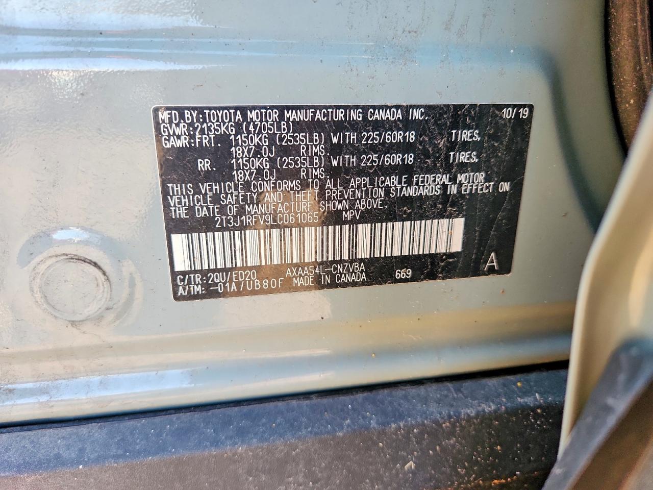 2020 Toyota Rav4 VIN 2T3J1RFV9LC061065 photo 12