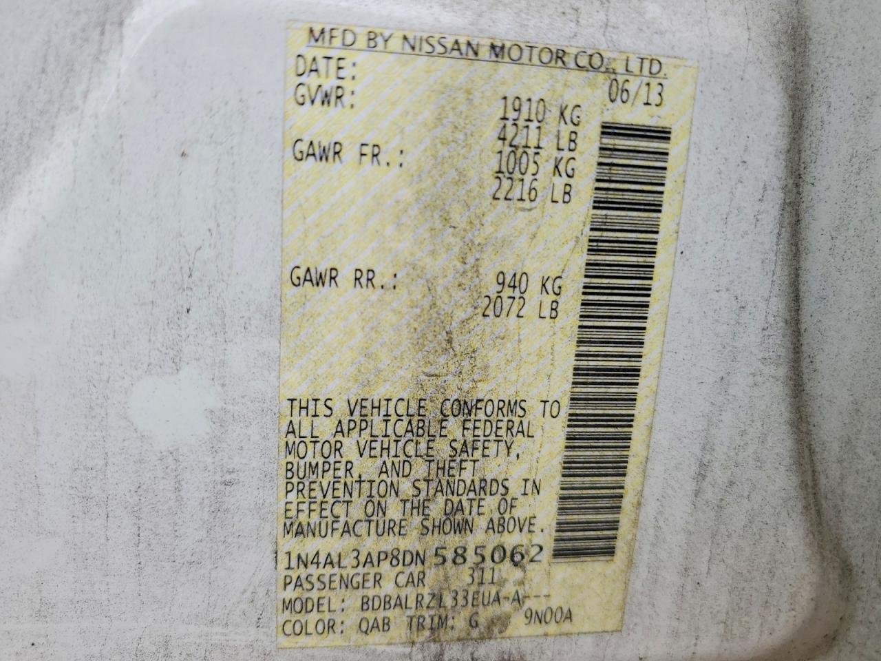 2013 NISS Altima VIN 1N4AL3AP8DN585062 photo 12