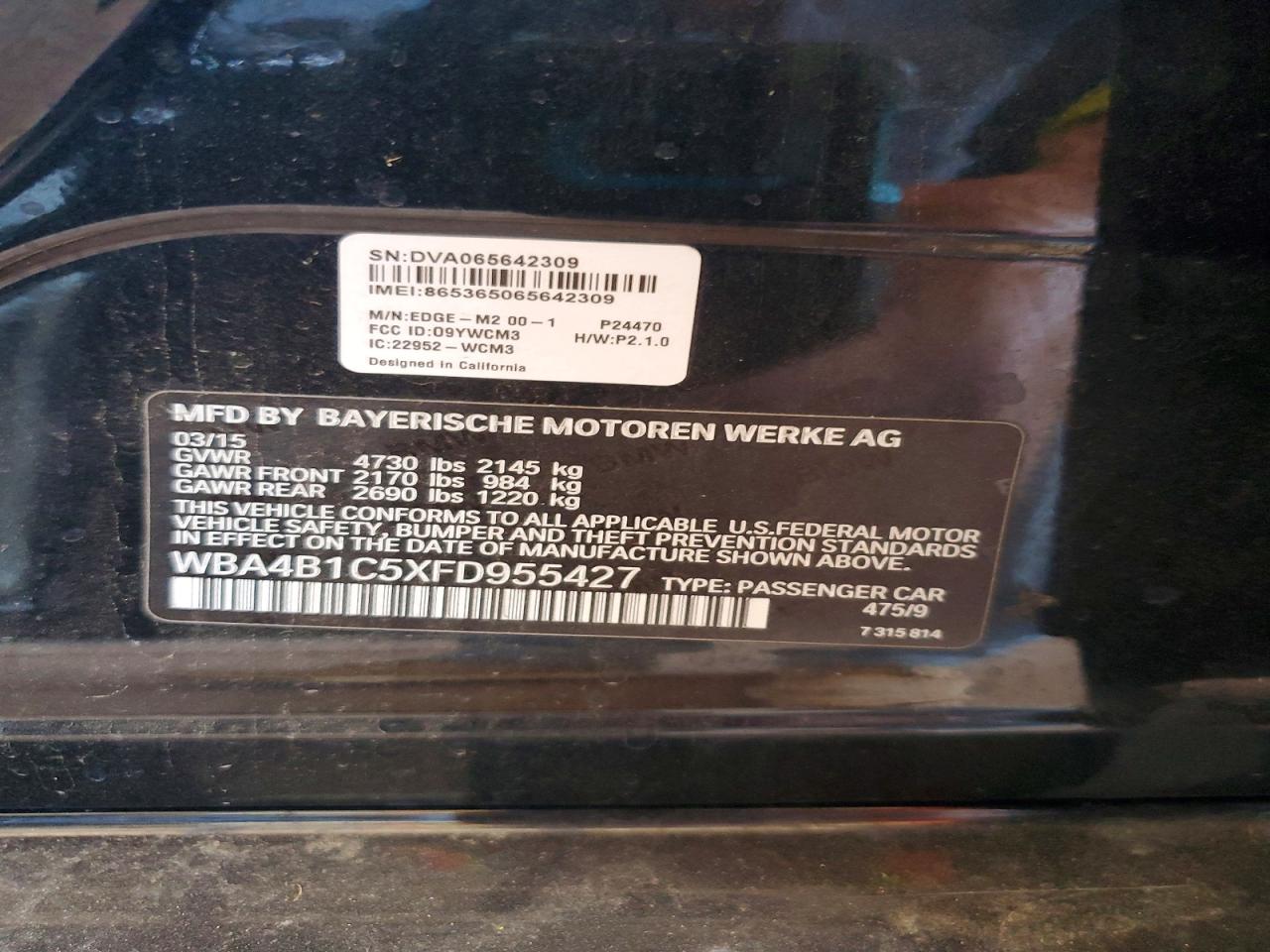 2015 BMW 4 series VIN WBA4B1C5XFD955427 photo 12