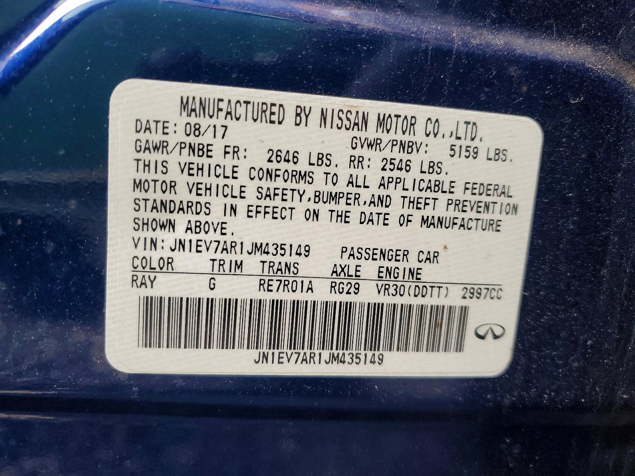 2018 Infiniti Q50 VIN JN1EV7AR1JM435149 photo 12
