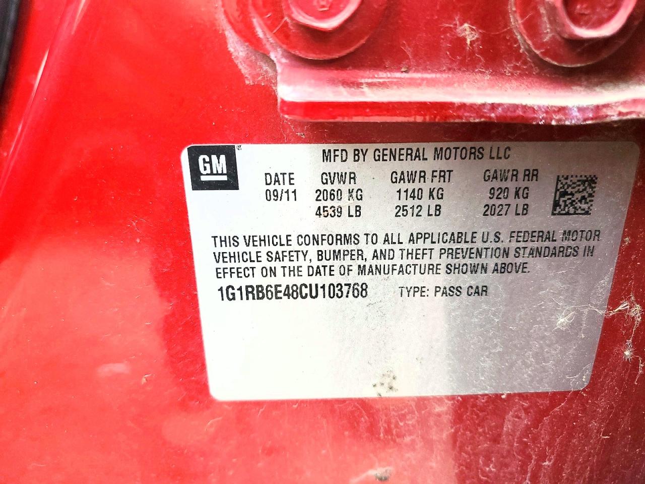2012 Chev Volt VIN 1G1RB6E48CU103768 photo 12