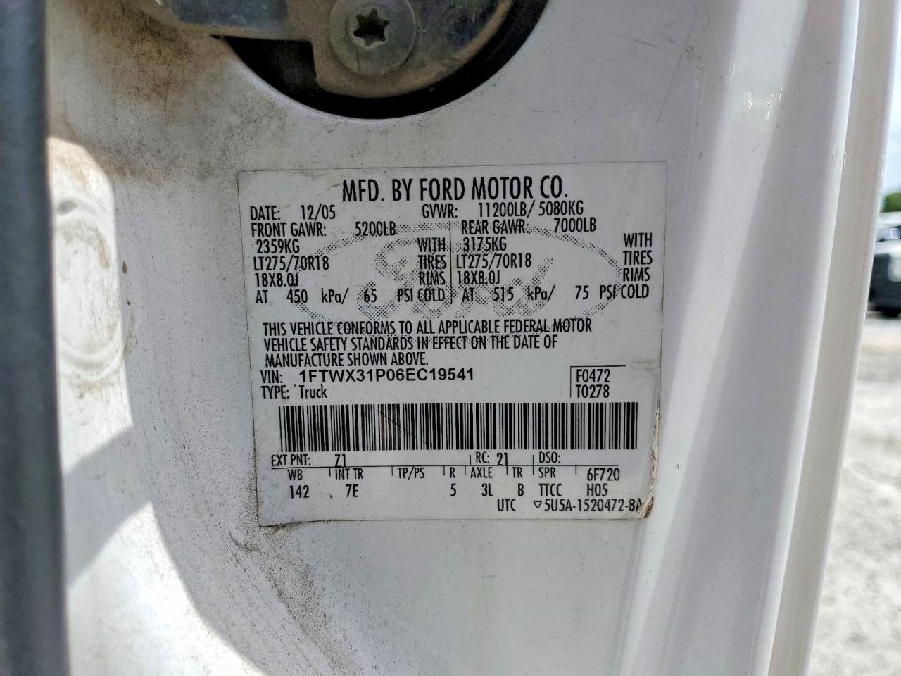 2006 Ford F350 VIN 1FTWX31P06EC19541 photo 12
