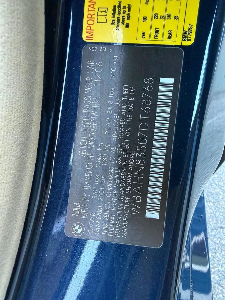 2007 BMW 7 series VIN WBAHN83507DT68768 photo 11
