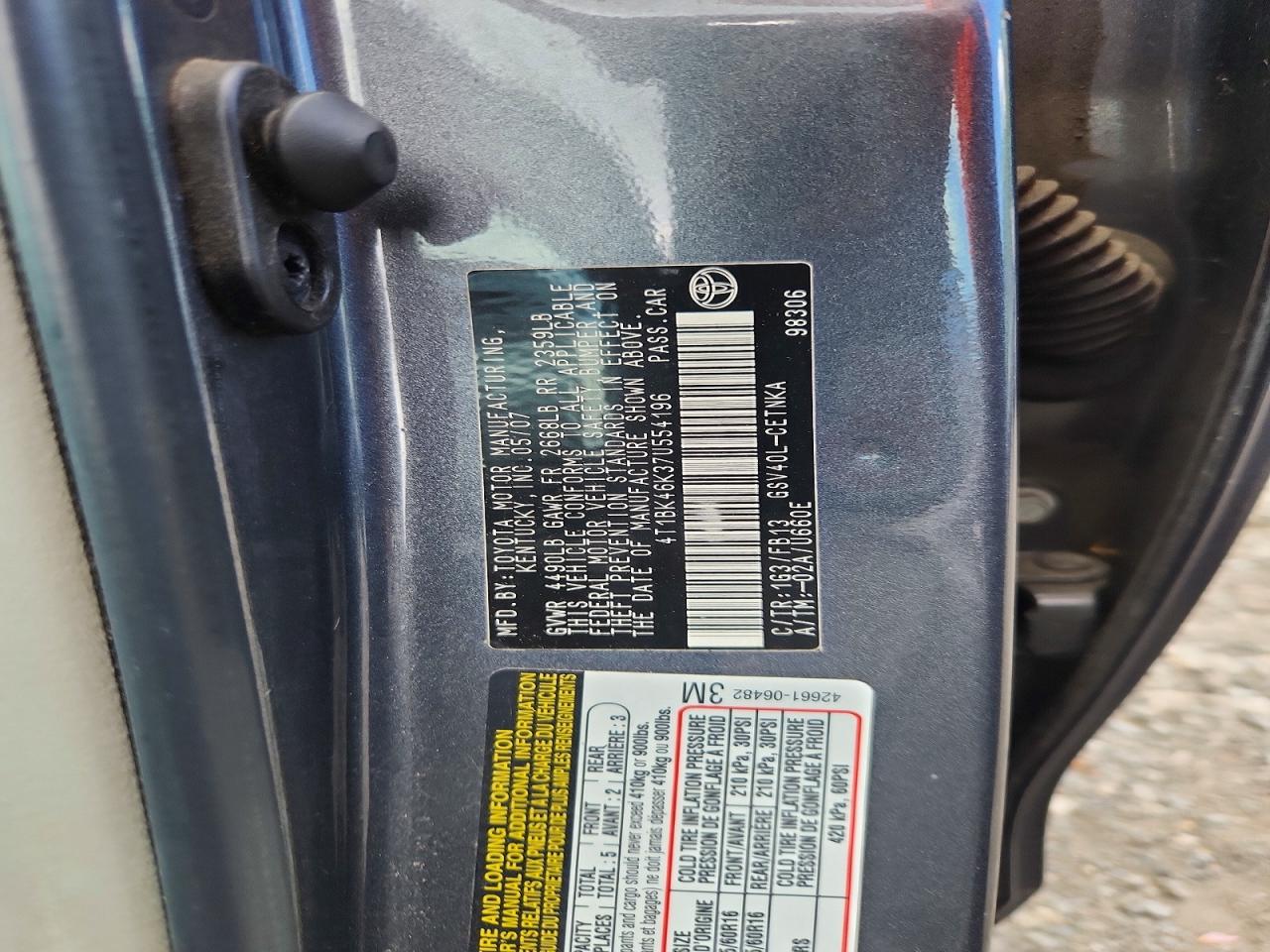 2007 Toyota Camry le v VIN 4T1BK46K37U554196 photo 12