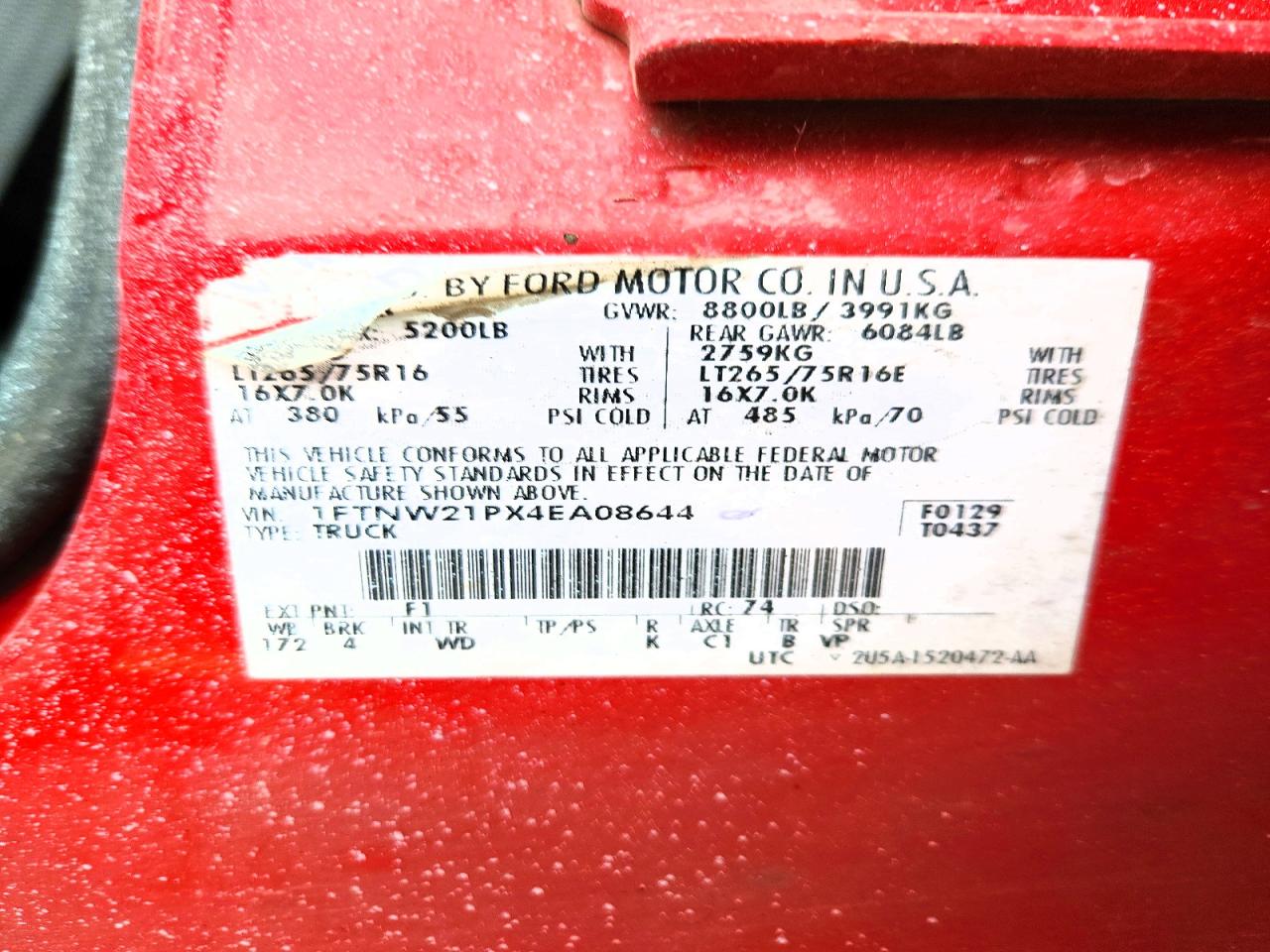 2004 Ford F250 VIN 1FTNW21PX4EA08644 photo 12