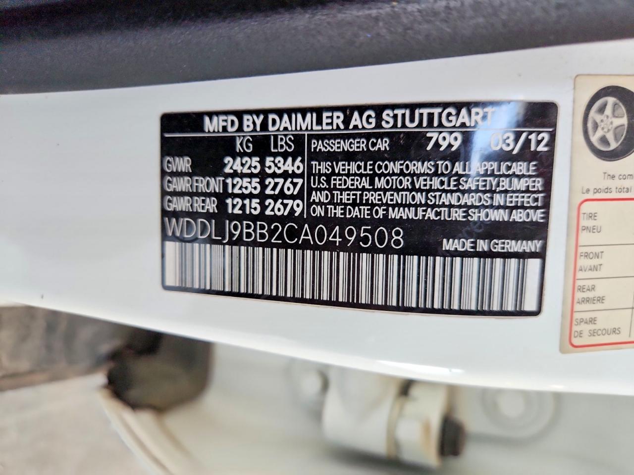 2012 Mercedes-Benz Cls-class VIN WDDLJ9BB2CA049508 photo 12
