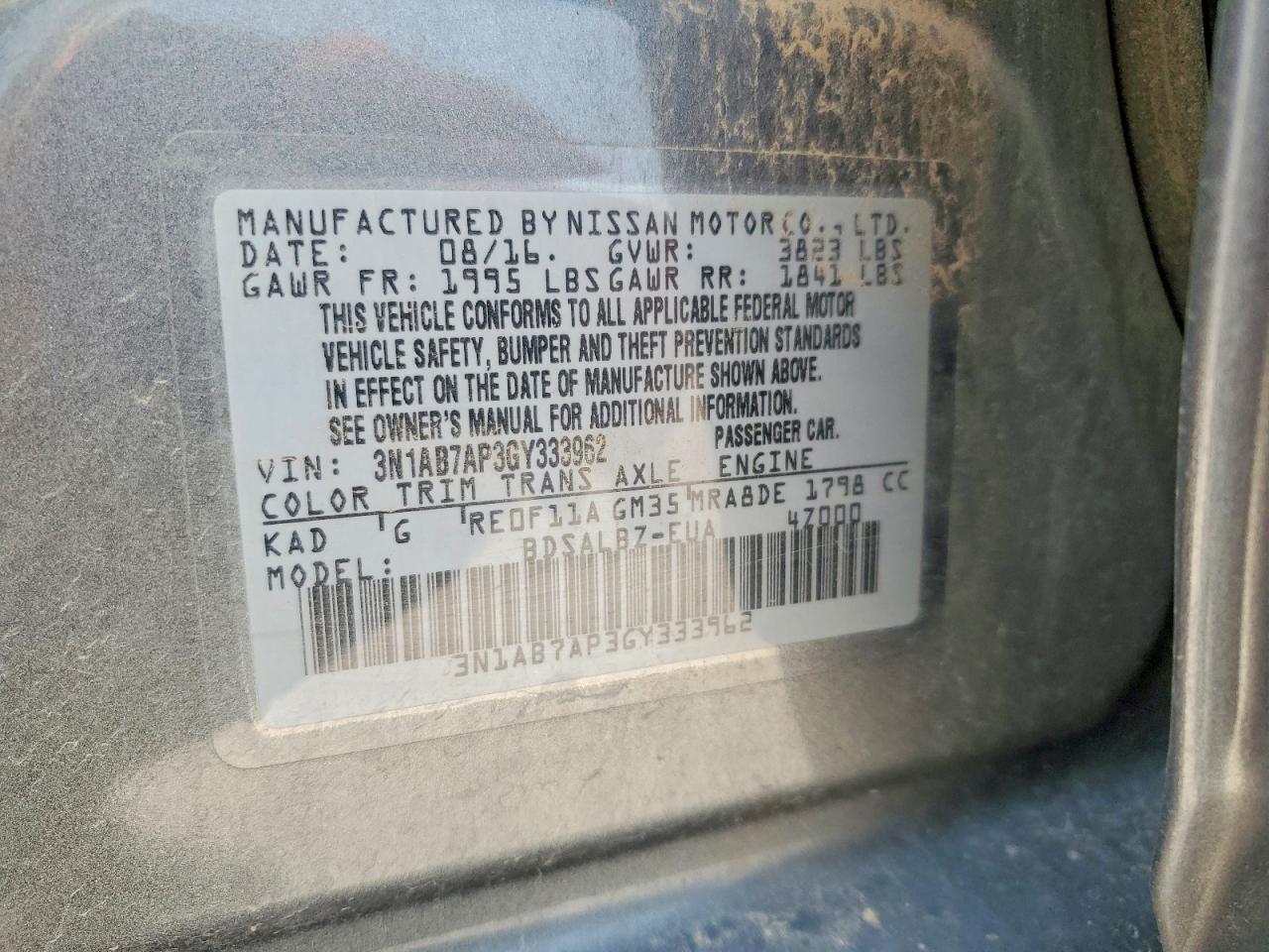 2016 NISS Sentra VIN 3N1AB7AP3GY333962 photo 12