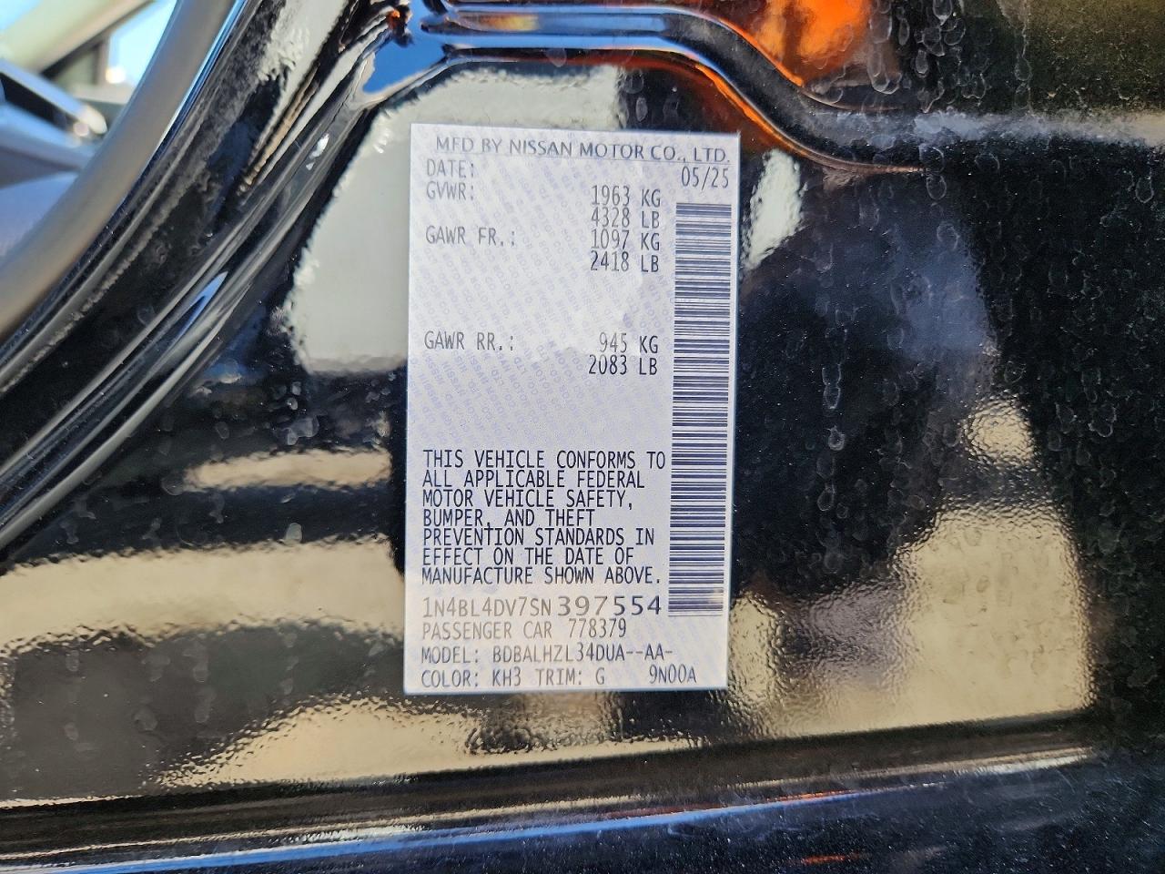 2025 Nissan Altima VIN 1N4BL4DV7SN397554 photo 12
