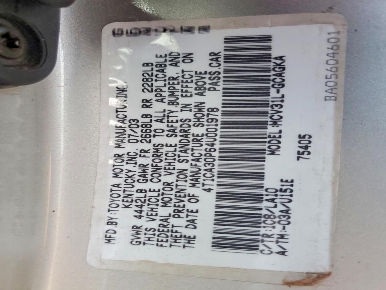 2004 Toyota Camry sola VIN 4T1CA30P64U001978 photo 12