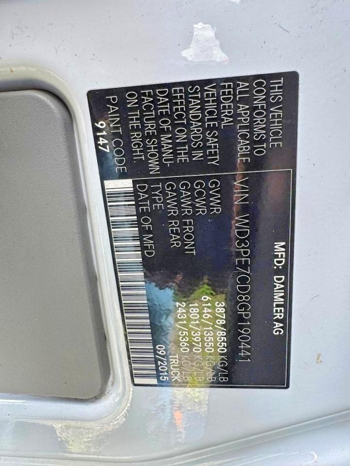 2016 Mercedes-Benz Sprinter VIN WD3PE7CD8GP190441 photo 10