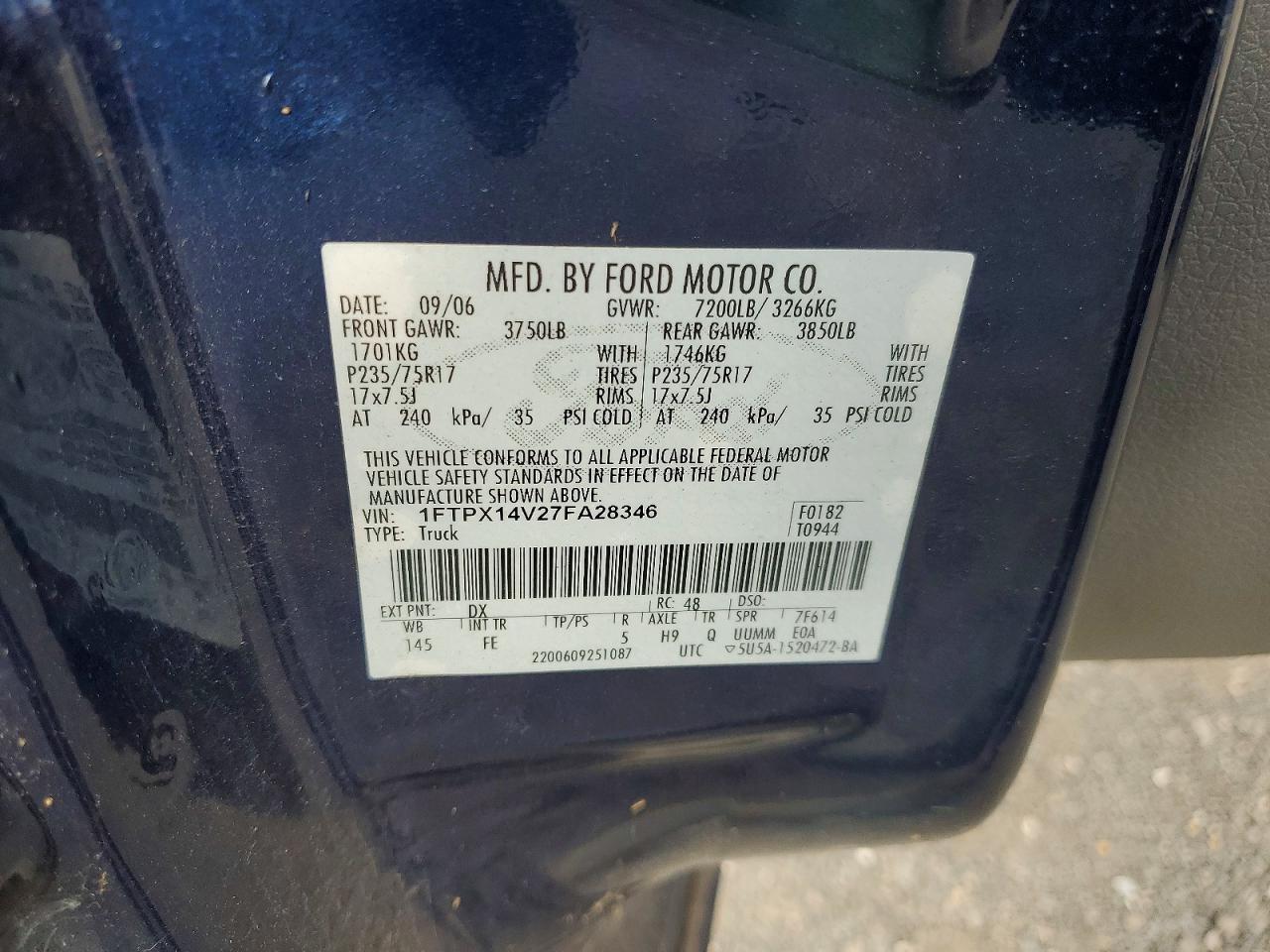 2007 FORD F150 VIN 1FTPX14V27FA28346 photo 12