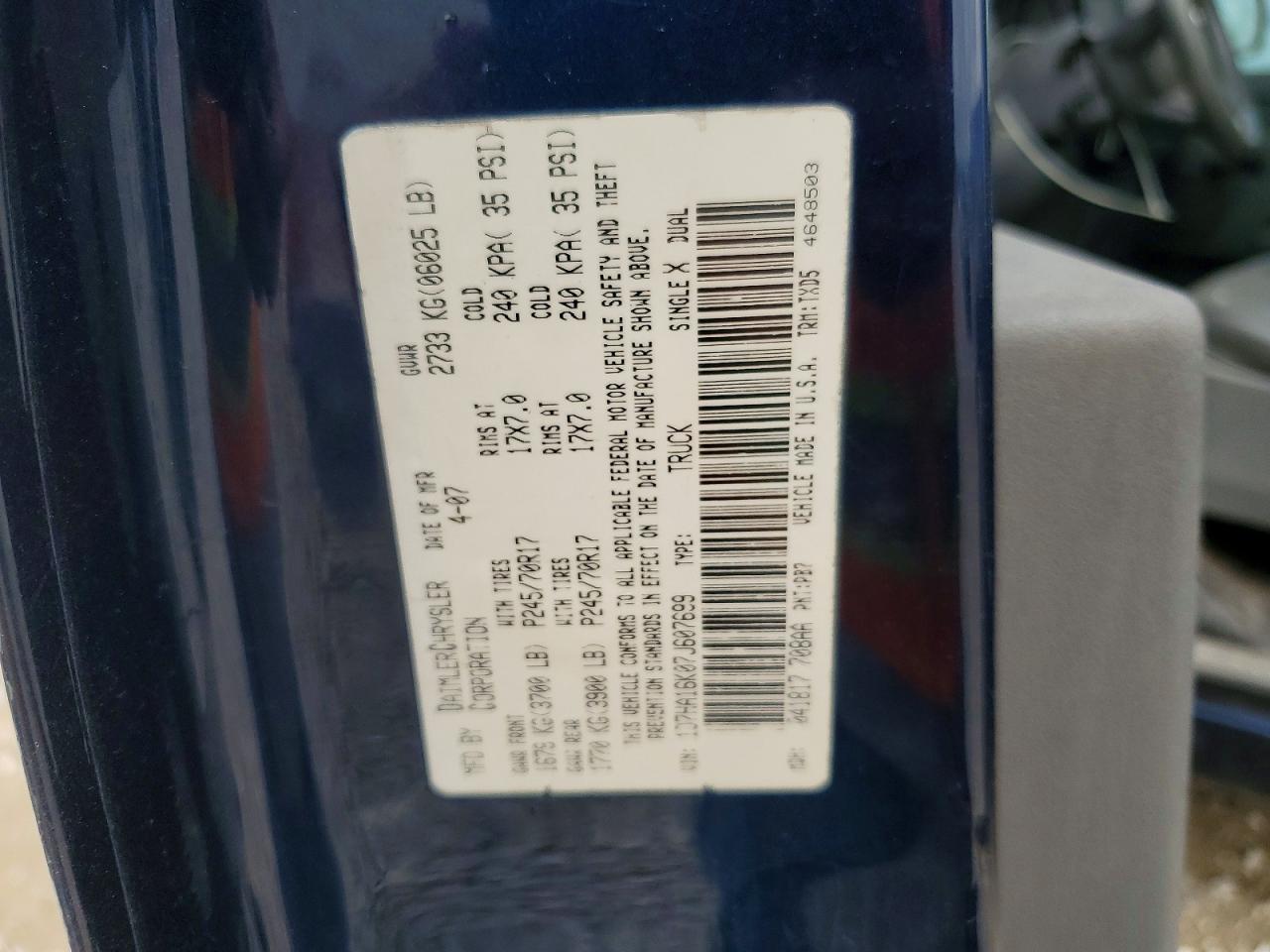 2007 Dodge Ram 1500 s VIN 1D7HA16K07J607699 photo 12
