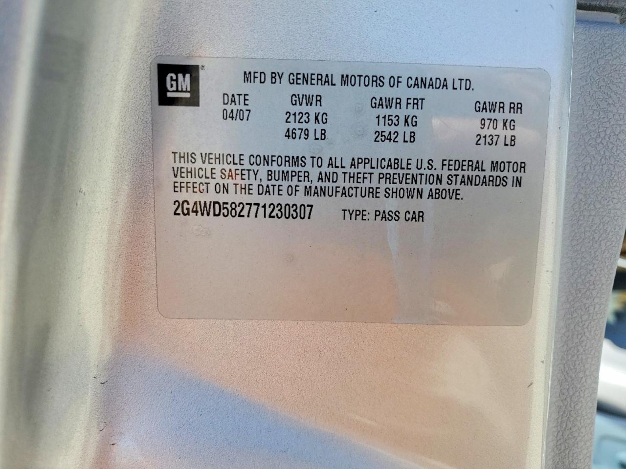 2007 Buick Lacrosse VIN 2G4WD582771230307 photo 12