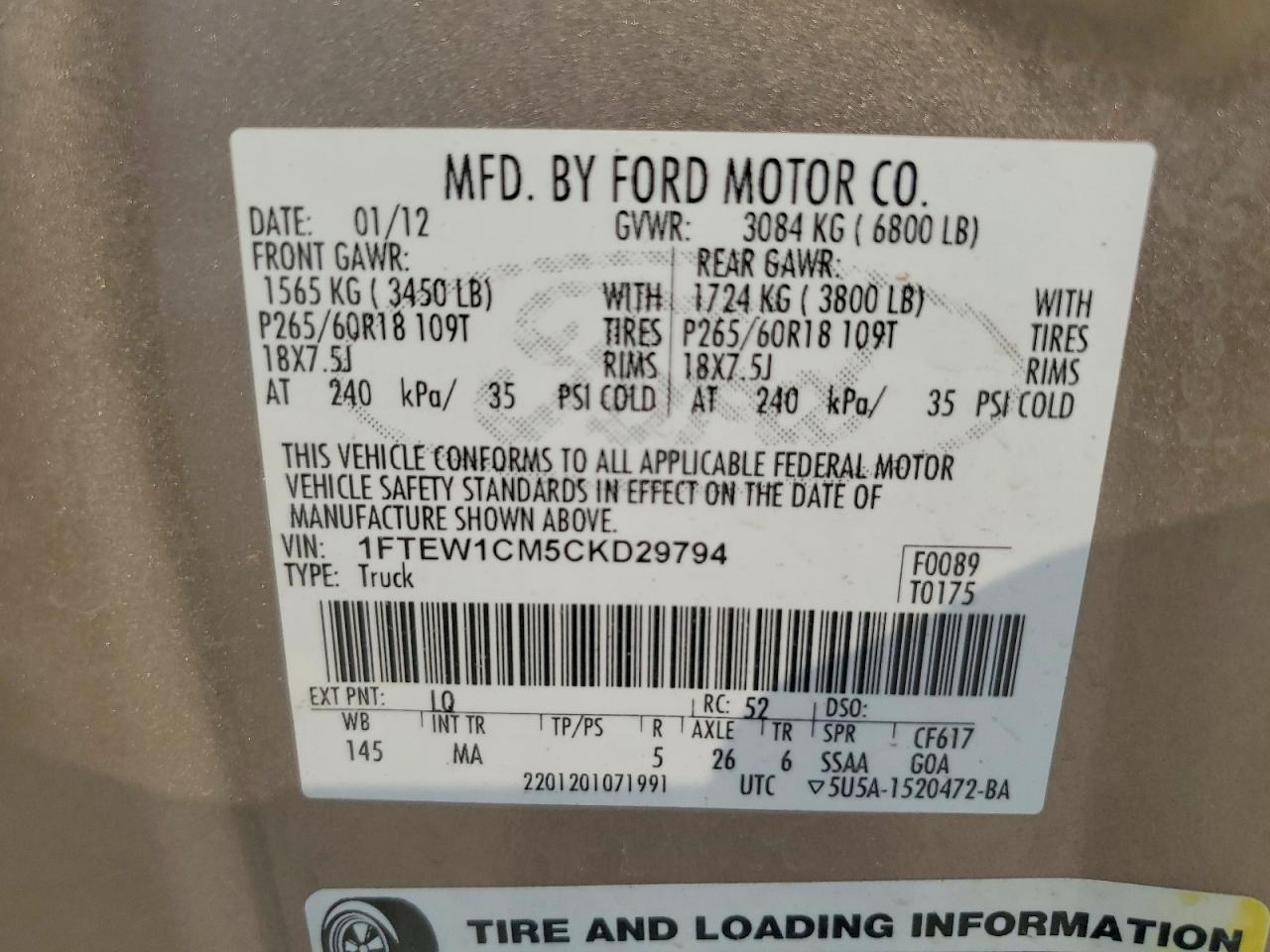 2012 Ford F150 VIN 1FTEW1CM5CKD29794 photo 12