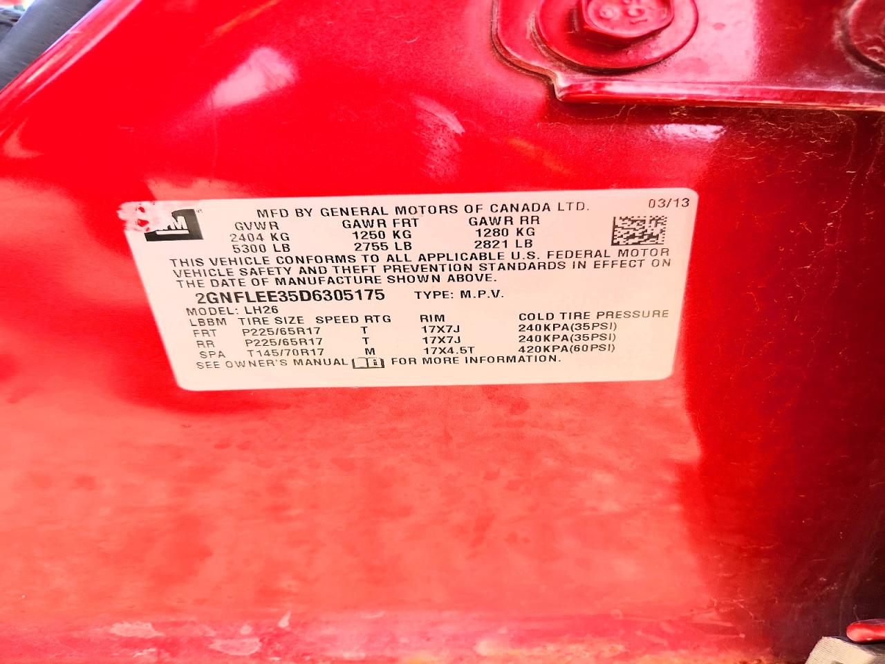 2013 Chev Equinox VIN 2GNFLEE35D6305175 photo 12