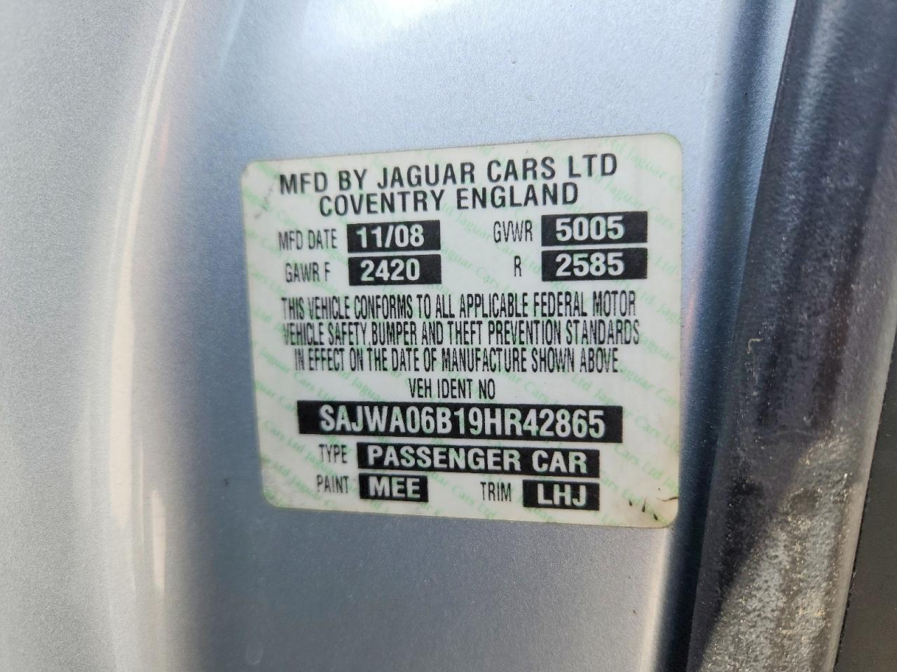 2009 Jaguar Xf VIN SAJWA06B19HR42865 photo 12