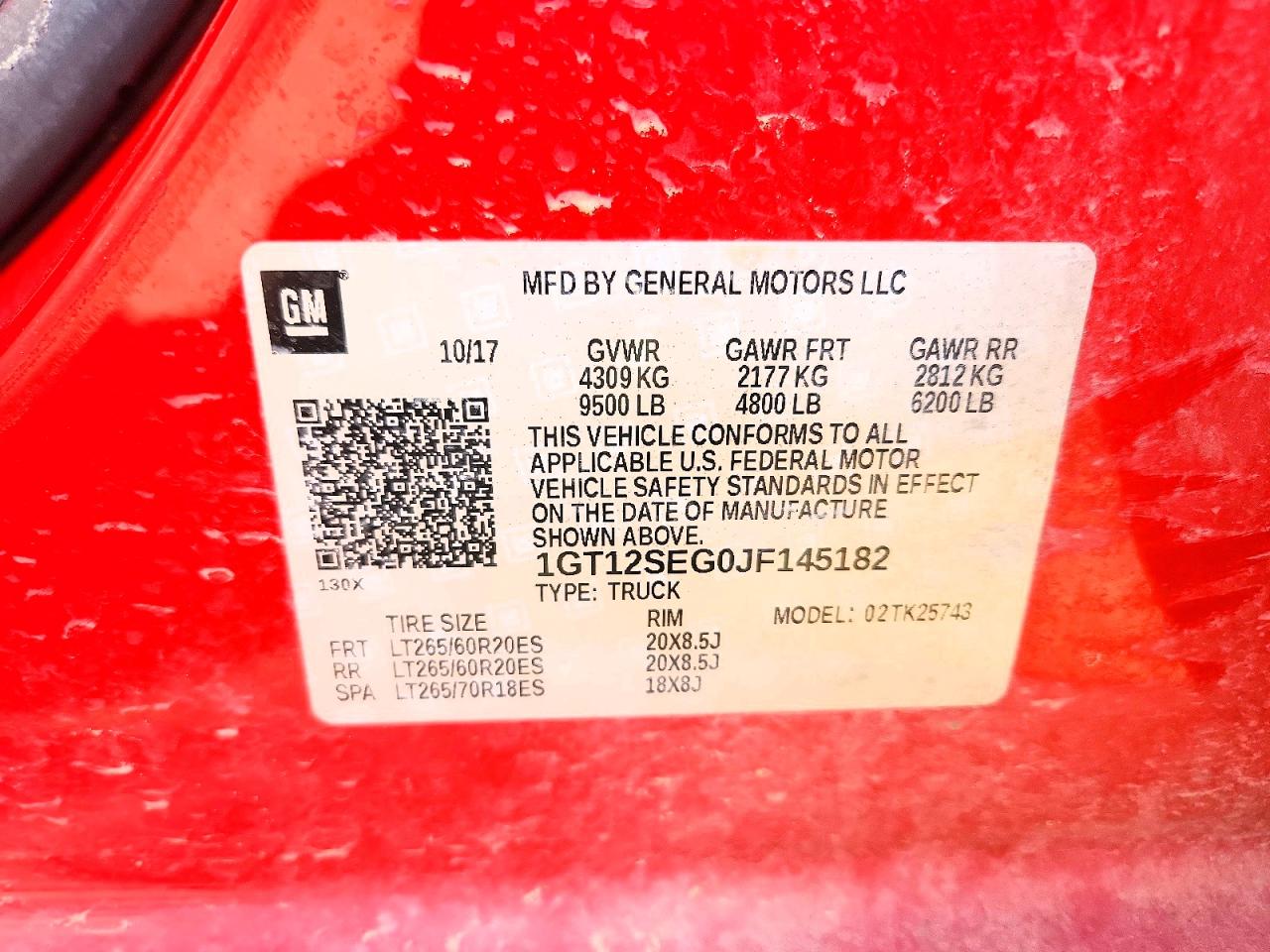 2018 GMC SIERRA VIN 1GT12SEG0JF145182 photo 12