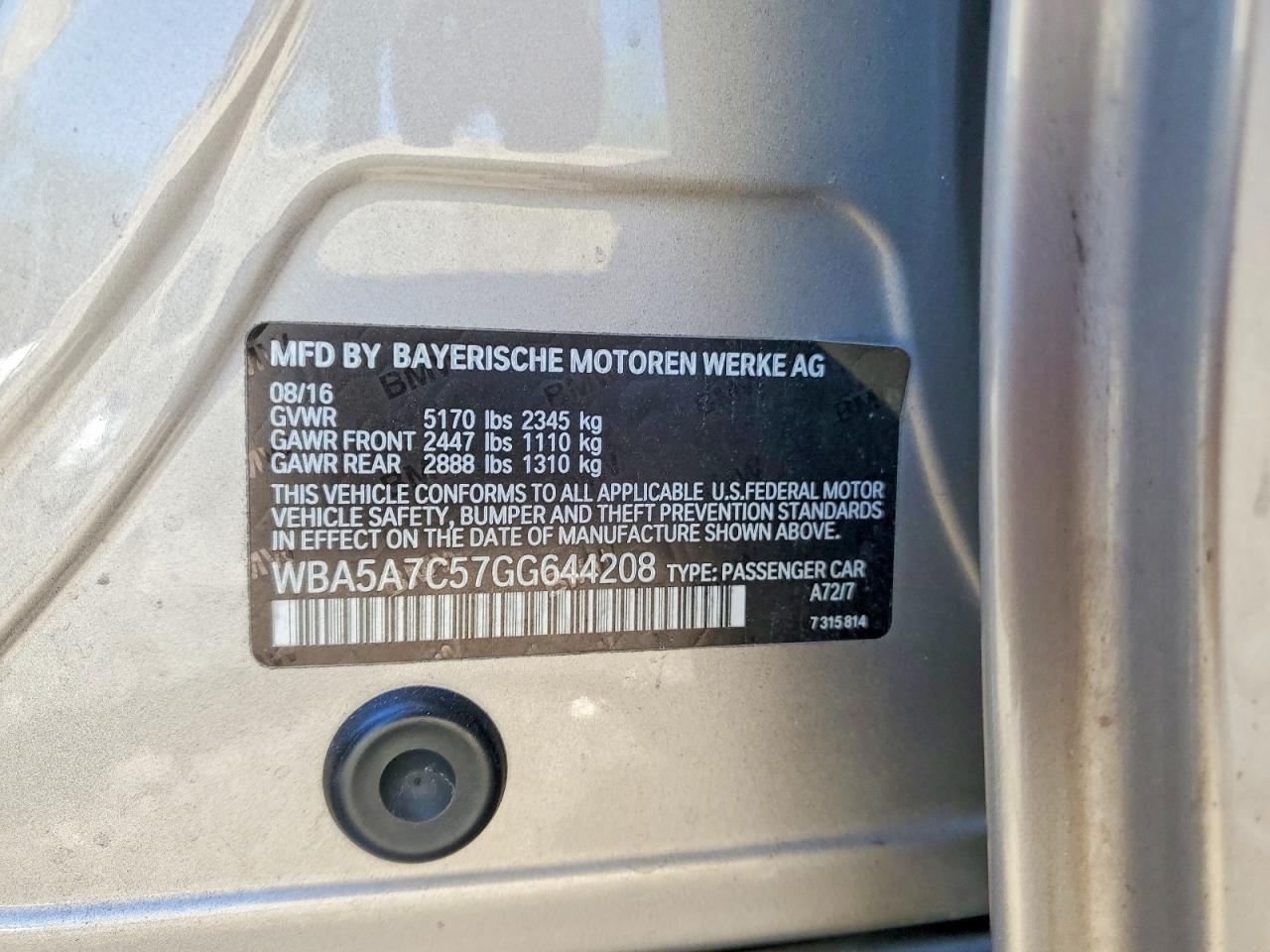 2016 BMW 5 series VIN WBA5A7C57GG644208 photo 12