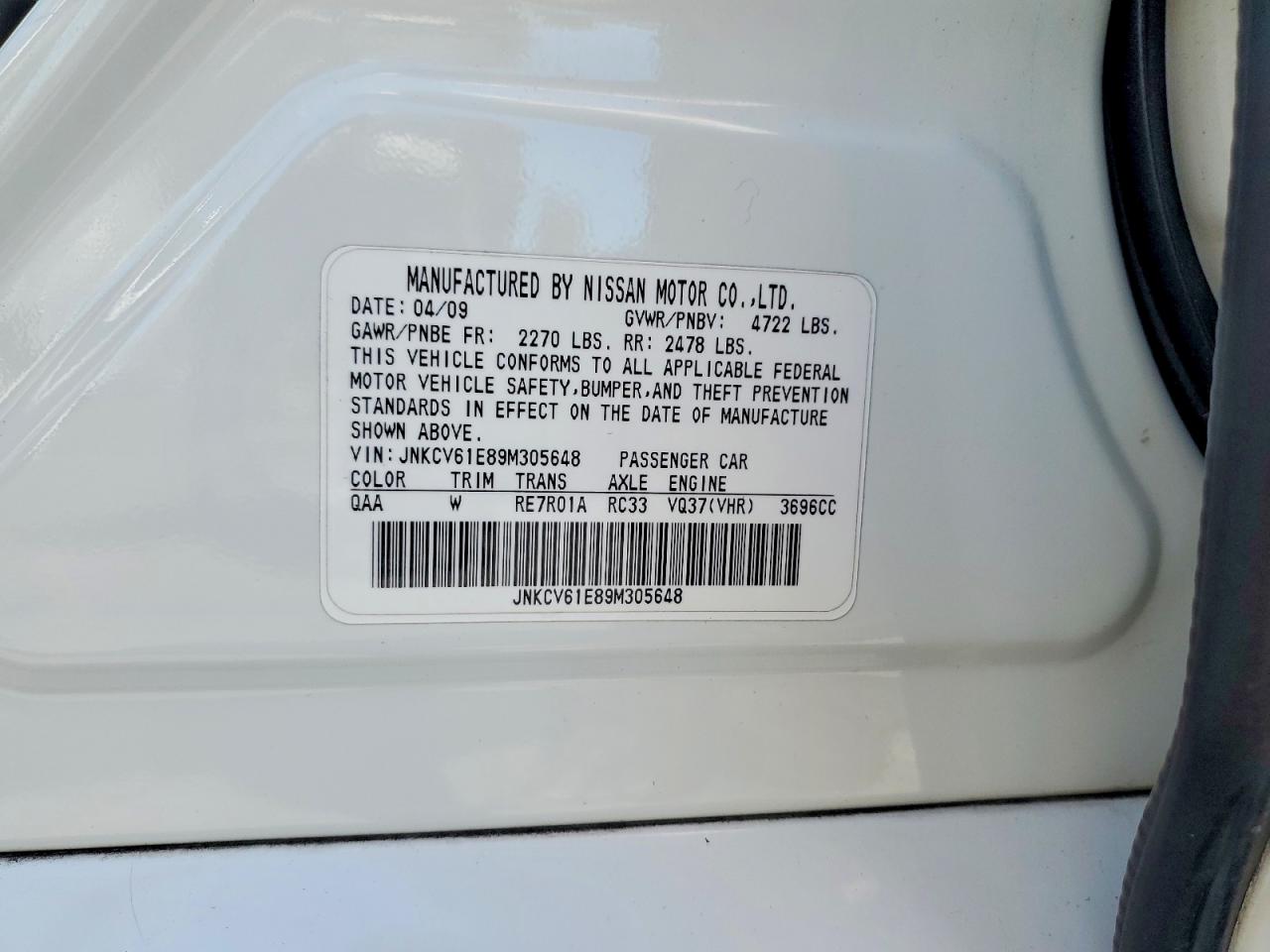 2009 Infiniti G37 VIN JNKCV61E89M305648 photo 12