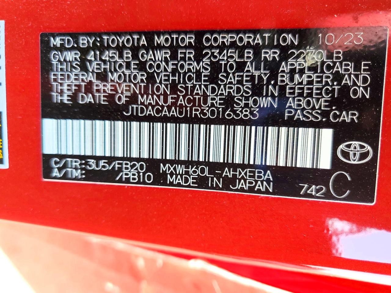 2024 Toyota Prius VIN JTDACAAU1R3016383 photo 12
