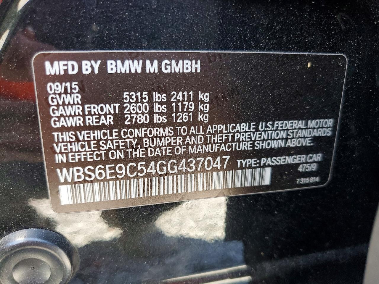 2016 BMW M6 VIN WBS6E9C54GG437047 photo 12