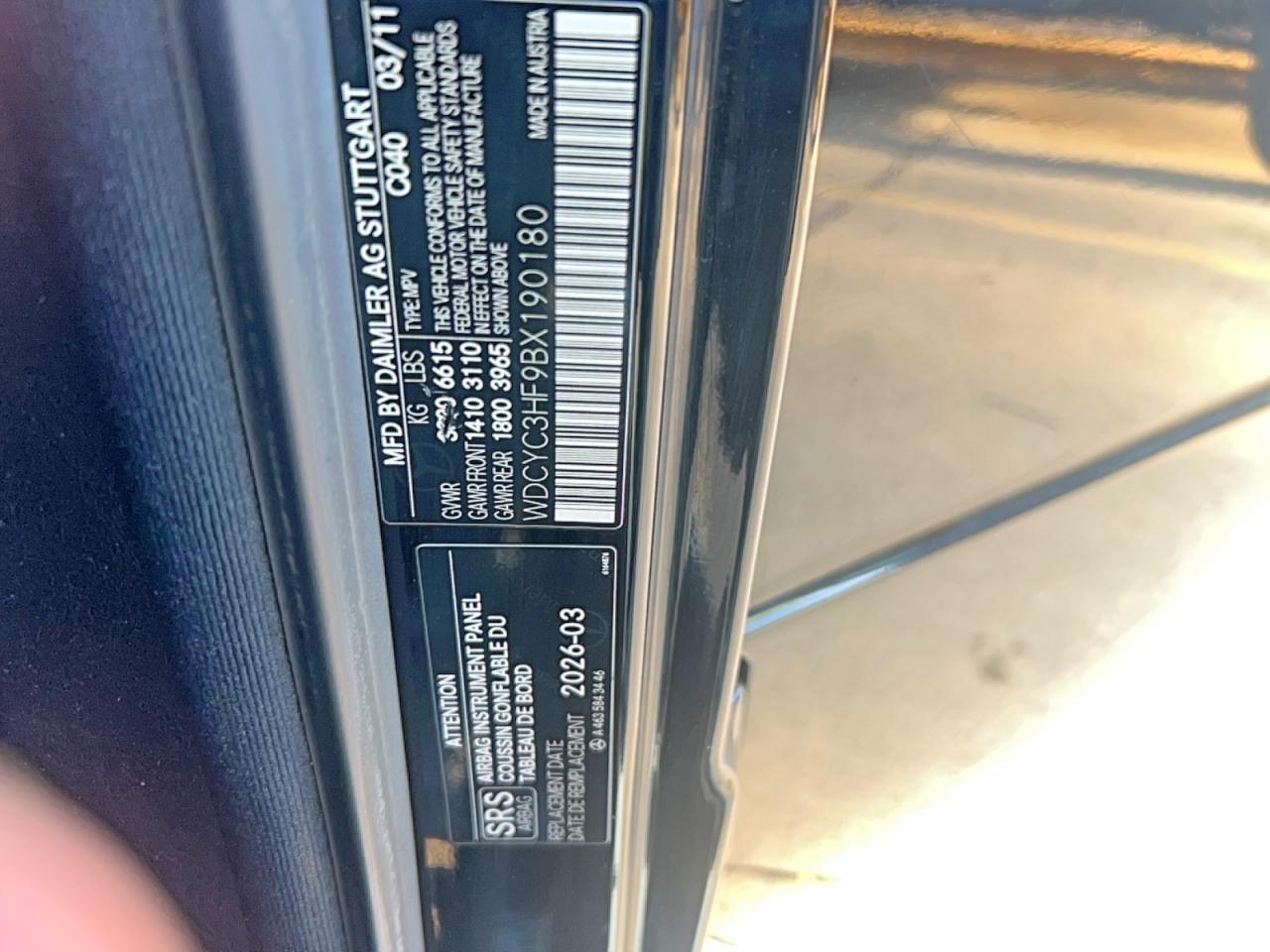 2011 Mercedes-Benz G-class VIN WDCYC3HF9BX190180 photo 10